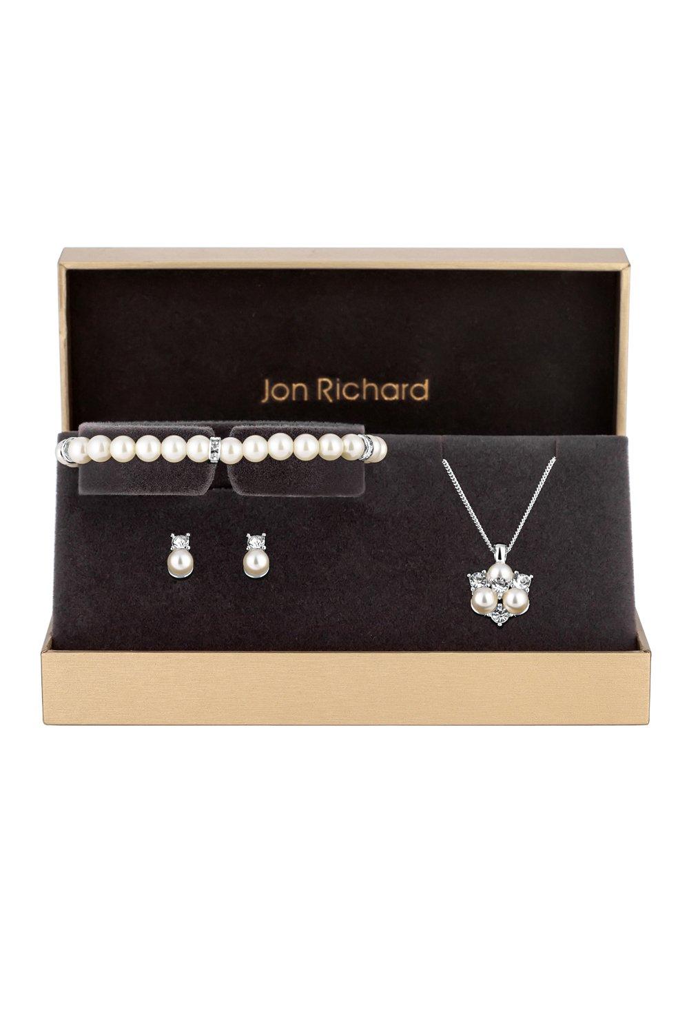 Jewellery Silver Plated Clear Crystal Pearl And Crystal Cluster Trio