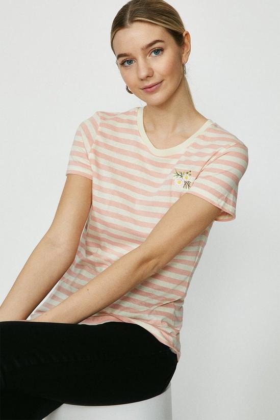Coast Striped Pocket Embroidered Flower T-shirt 2