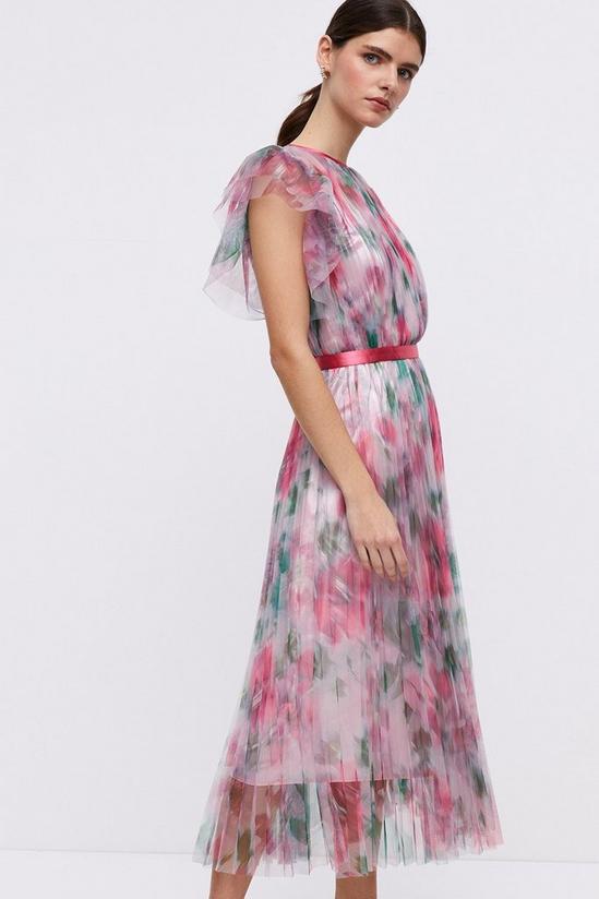 Coast Mesh Printed Dress With Pleated Skirt 3