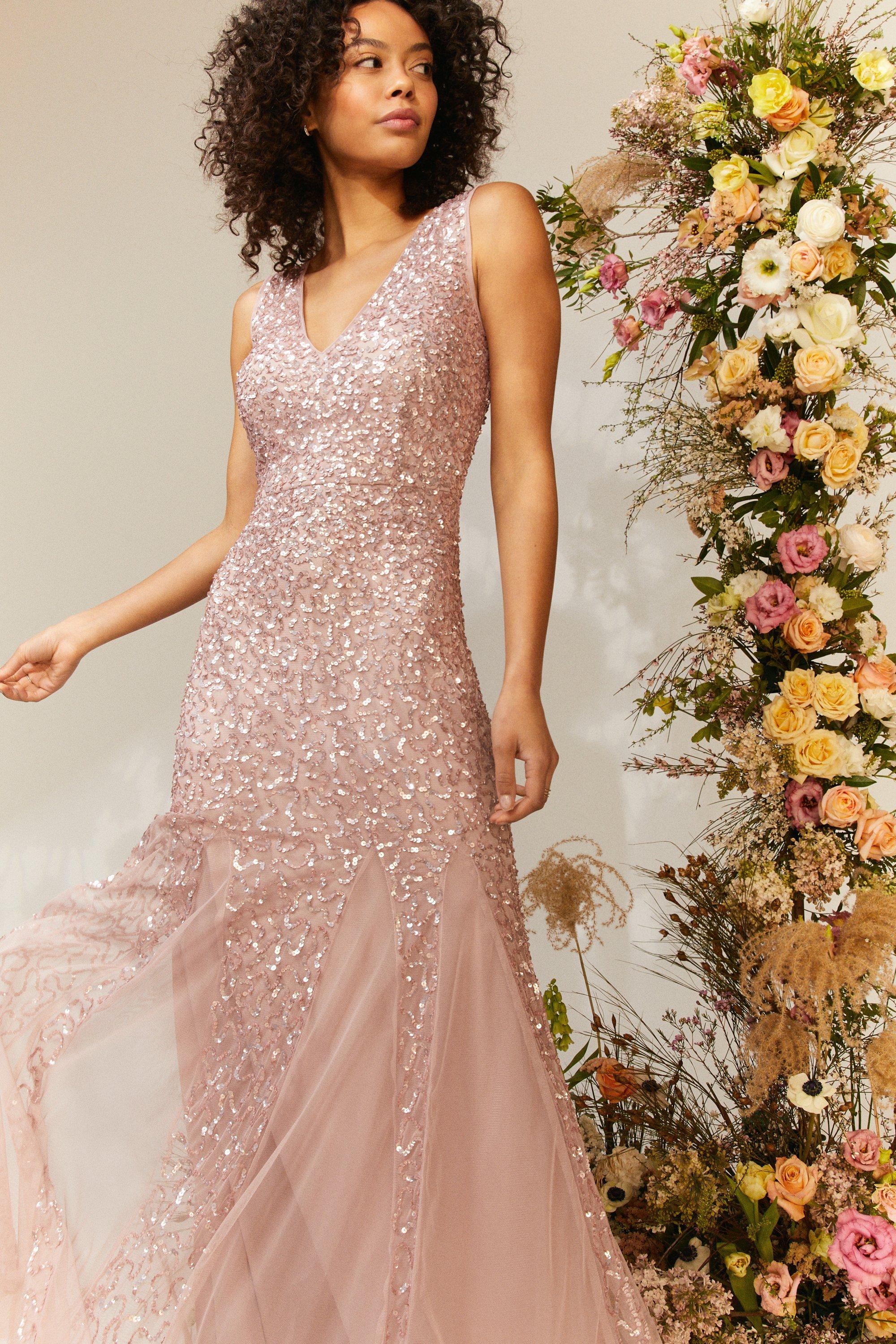 Pink glitter outlet bridesmaid dresses