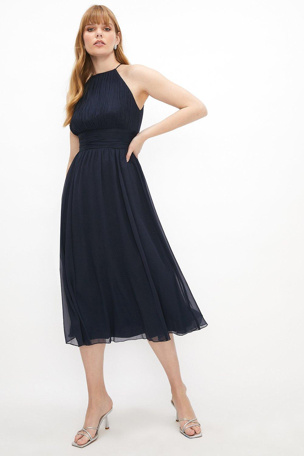 HYKE 21ss shirred chiffon dress navy-