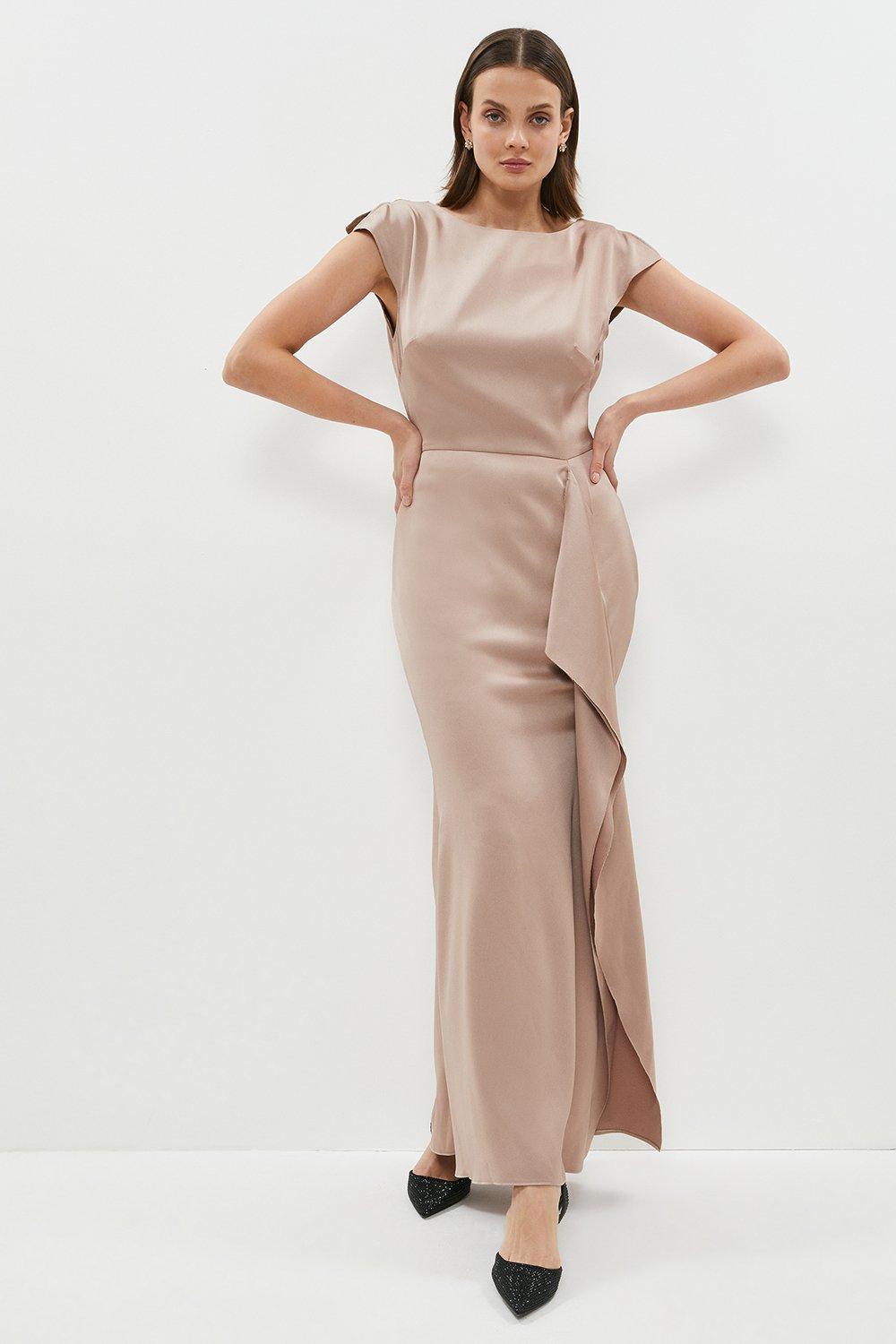 Premium Ruffle Skirt Cowl Back Maxi Dress - Mink