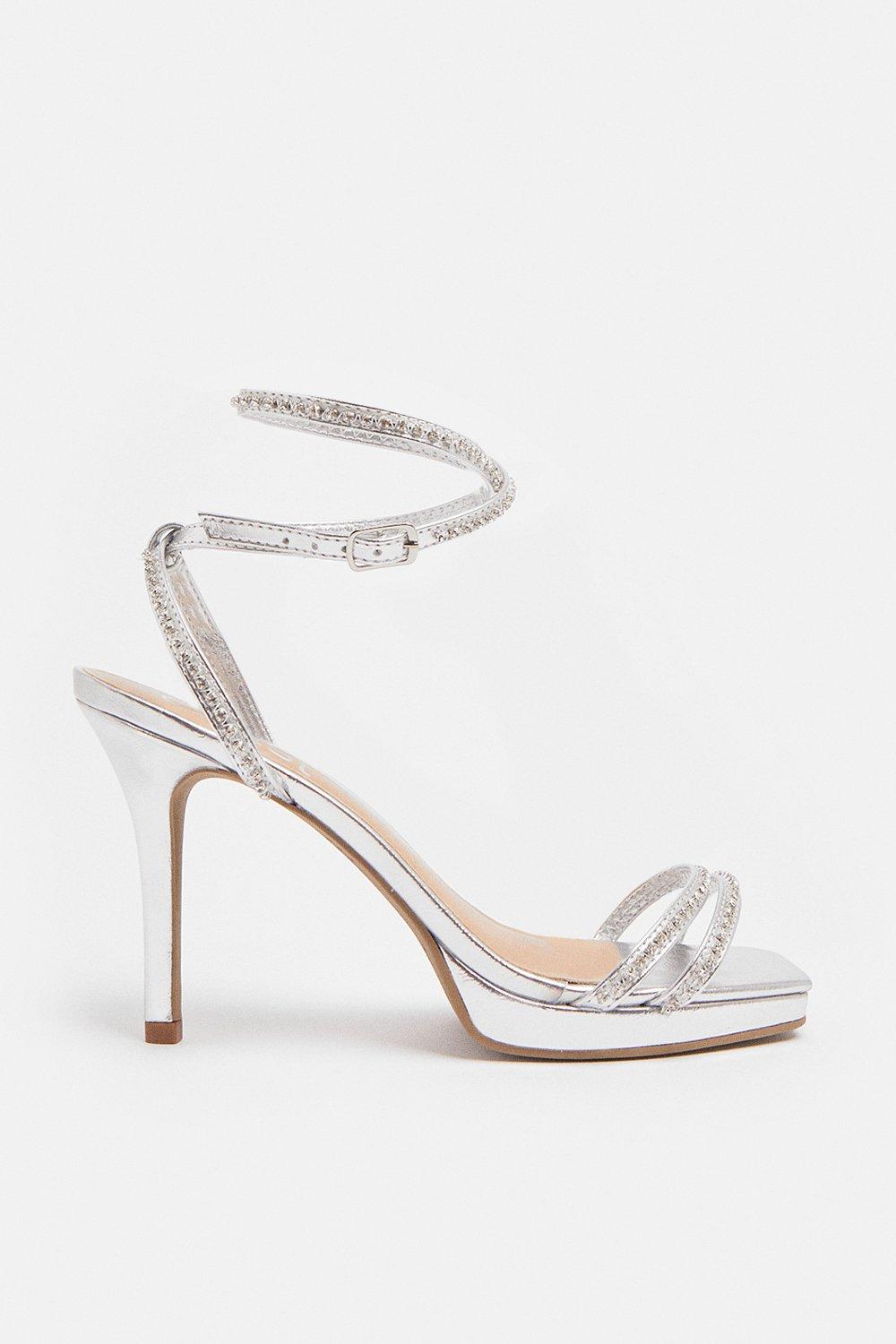 Silver jeweled clearance heels