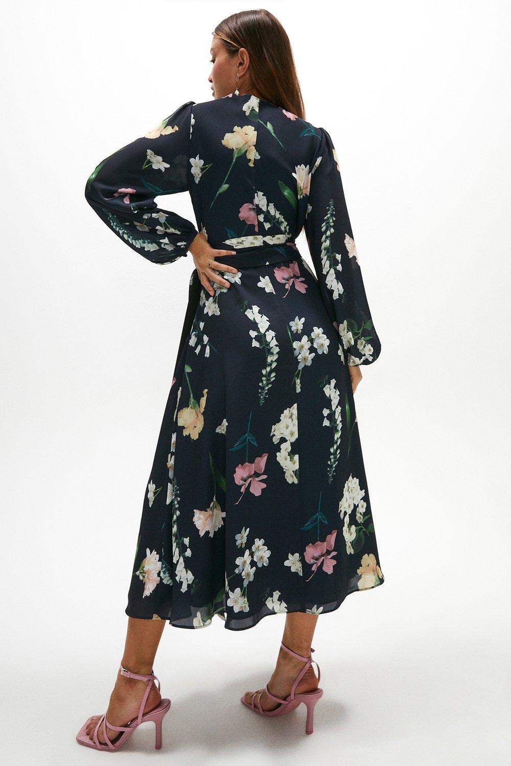 Printed crepe sales wrap dress