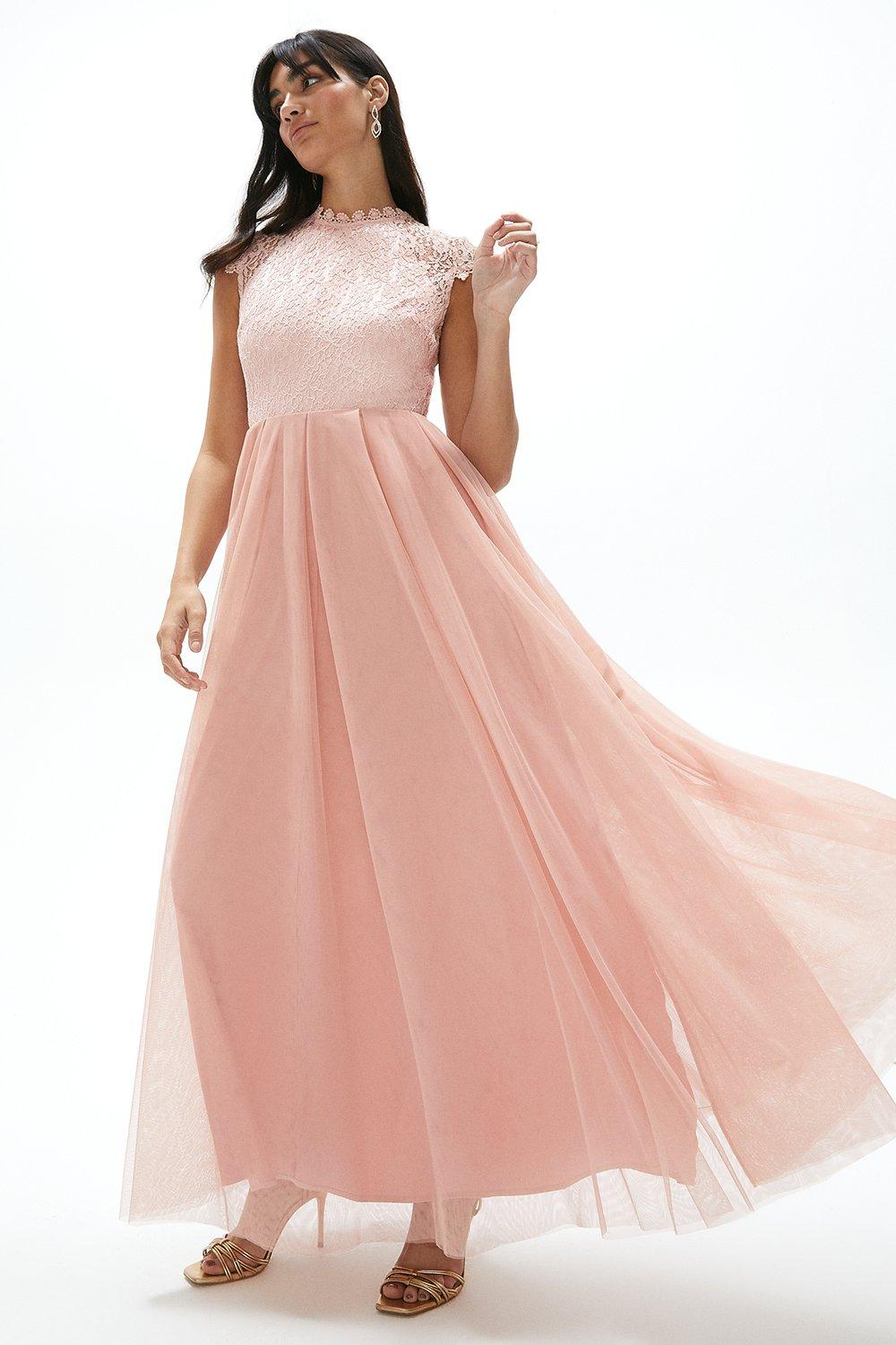 Open Back Lace Bodice Maxi Dress - Pink
