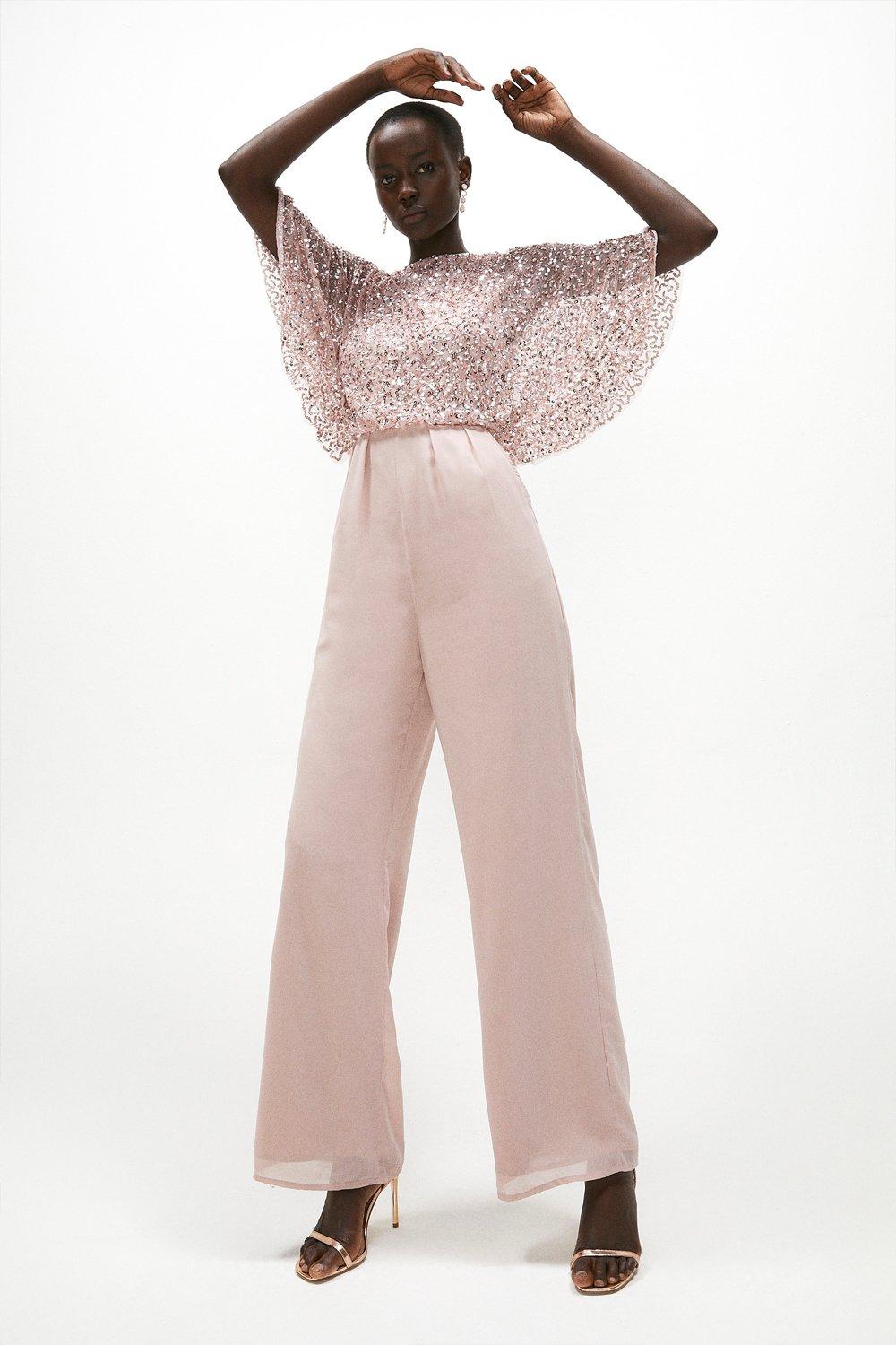 Jumpsuits | Embellished Sequin Cape Top Wide Leg Jumpsuit | Coast