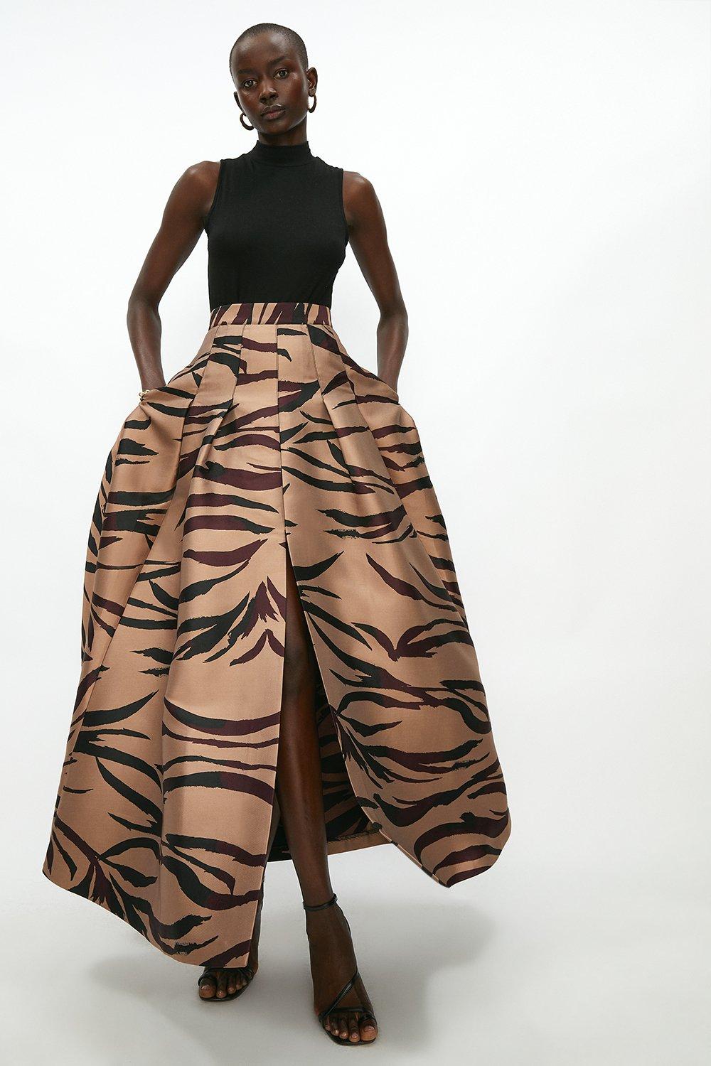 Animal Print Jacquard Midi Skirt