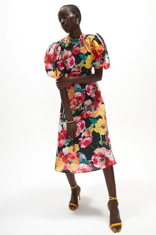Coast Floral High Neck Midi Dress With Puff Sleeves 3