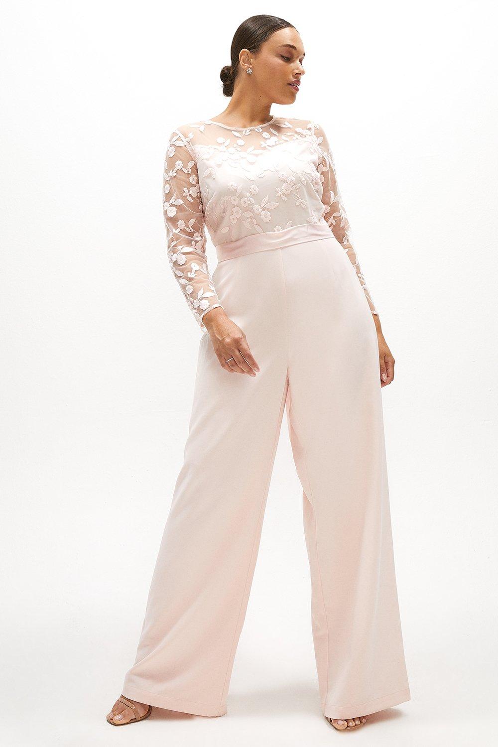 Plus Size Embroidered Top Wide Leg Jumpsuit - Pink