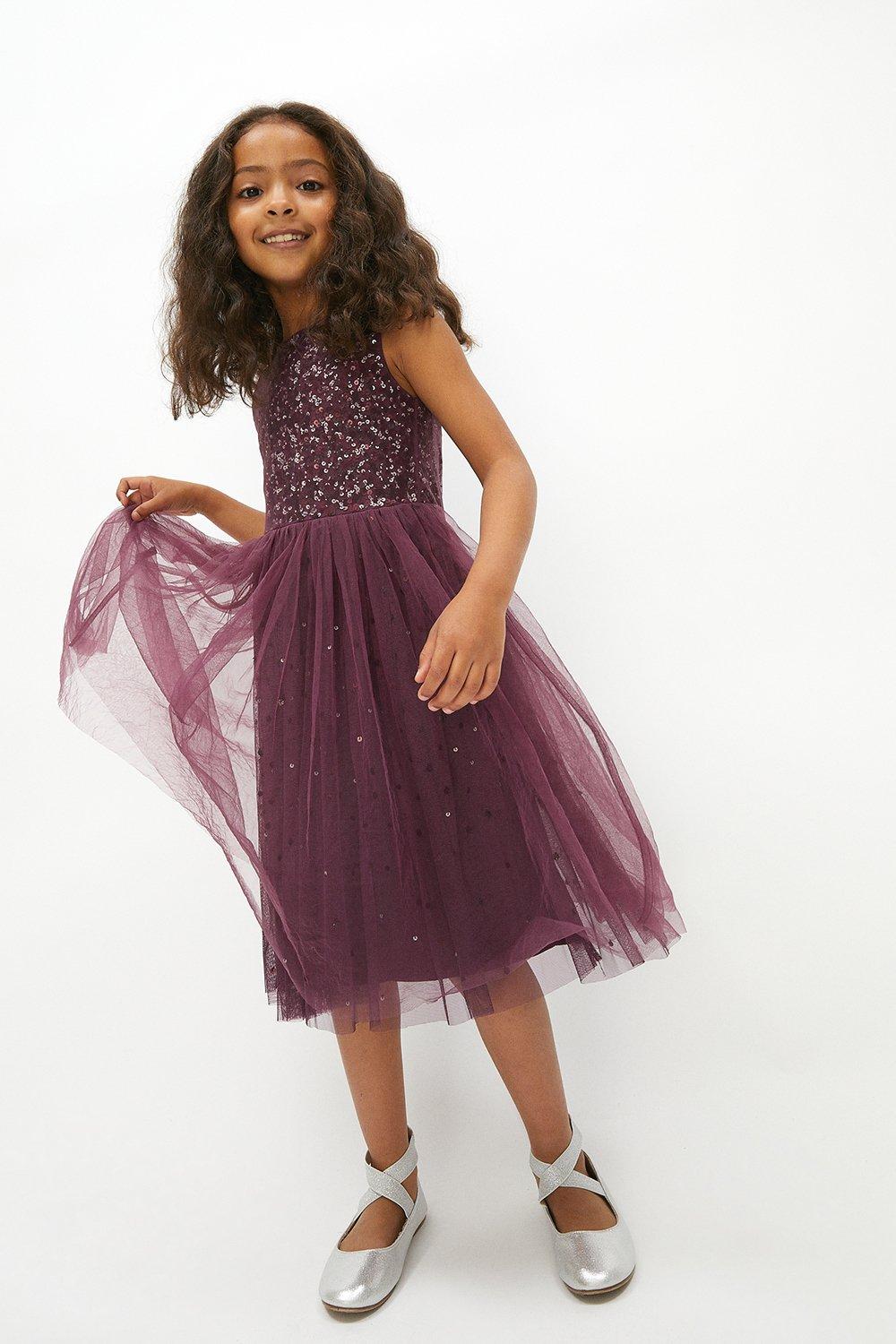 Girls Ombre Sequin Dress - Red