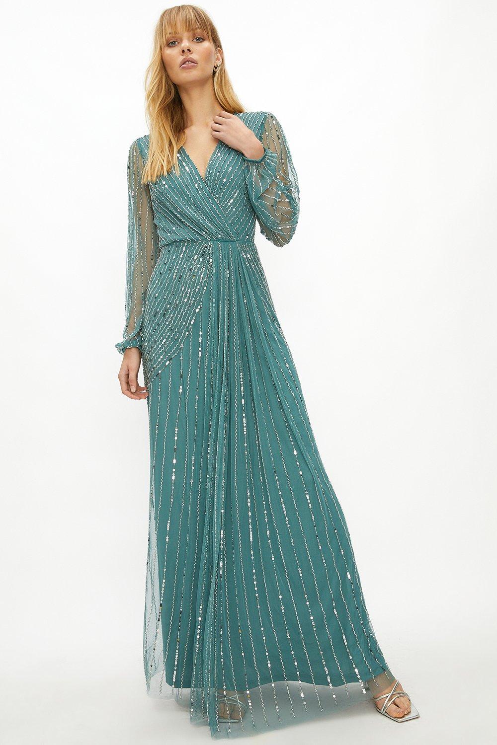 Long sleeve best sale embellished maxi dress