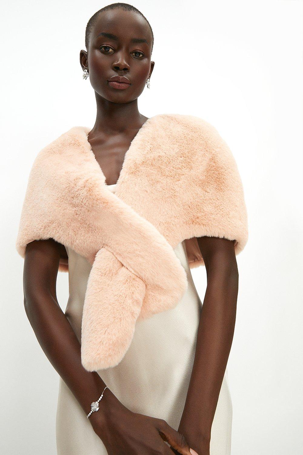 Blush pink store faux fur wrap