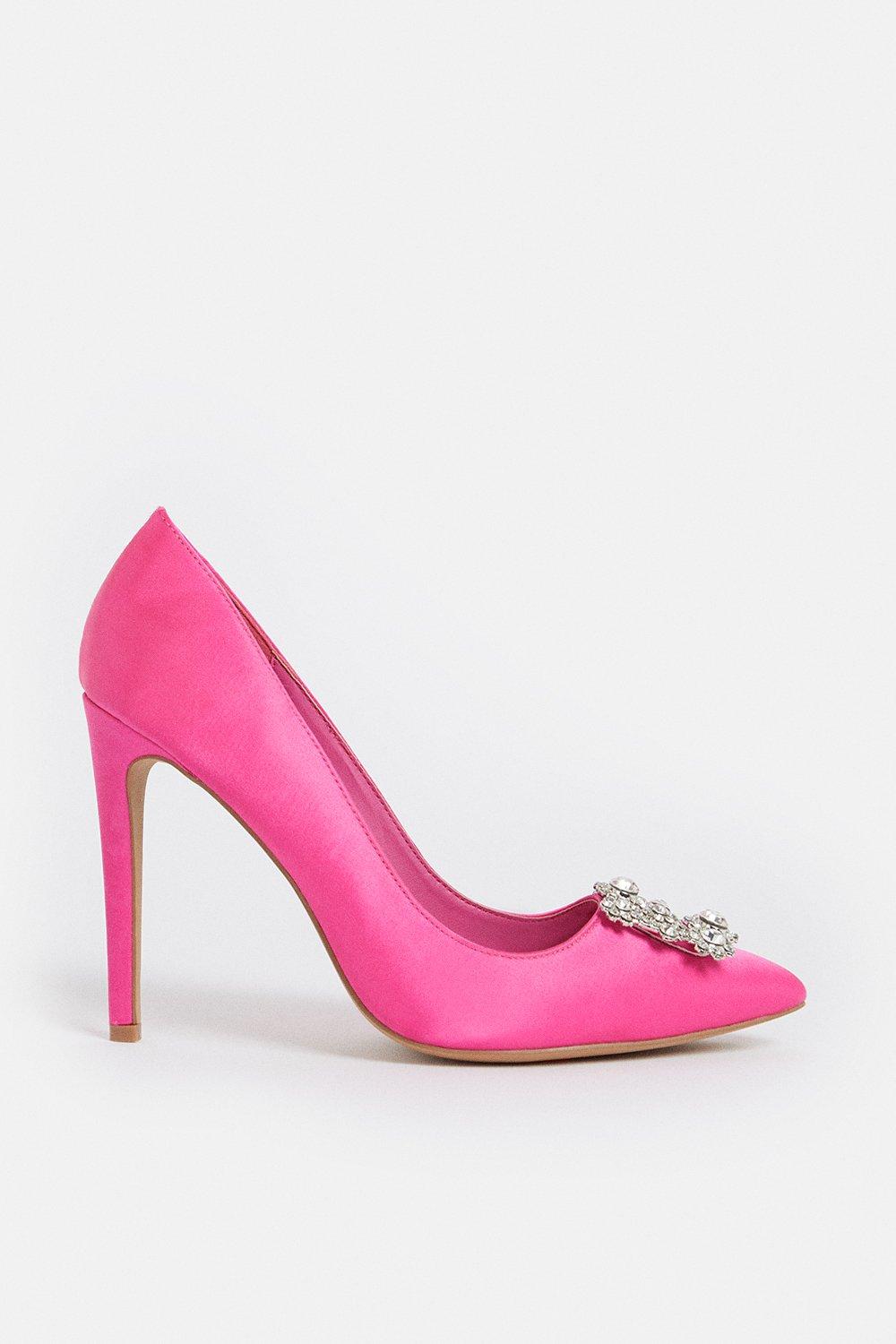 Embellished Detail Court Shoe - Bright Pink