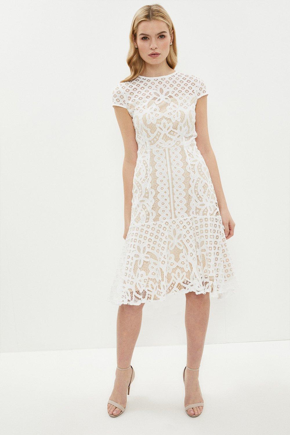 Capped Sleeve Lace Dress - Cream
