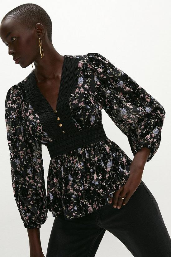 Coast Clipped Floral V Neck Top 1