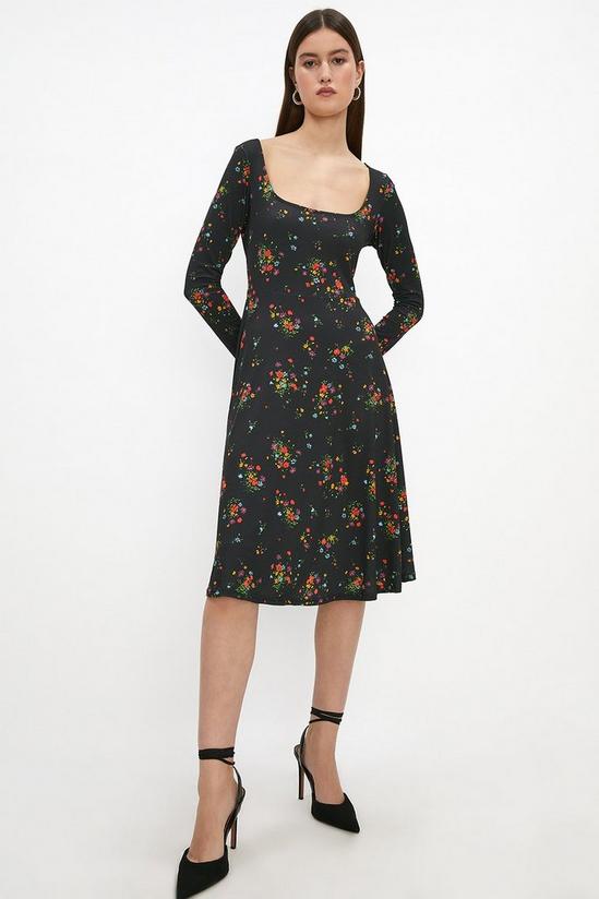 Coast Voop Neck Fit And Flare Printed Jersey Dress 1