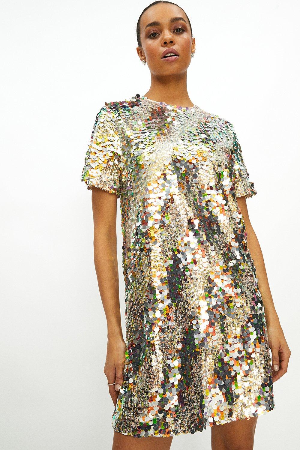 Gold sequin store t shirt dress