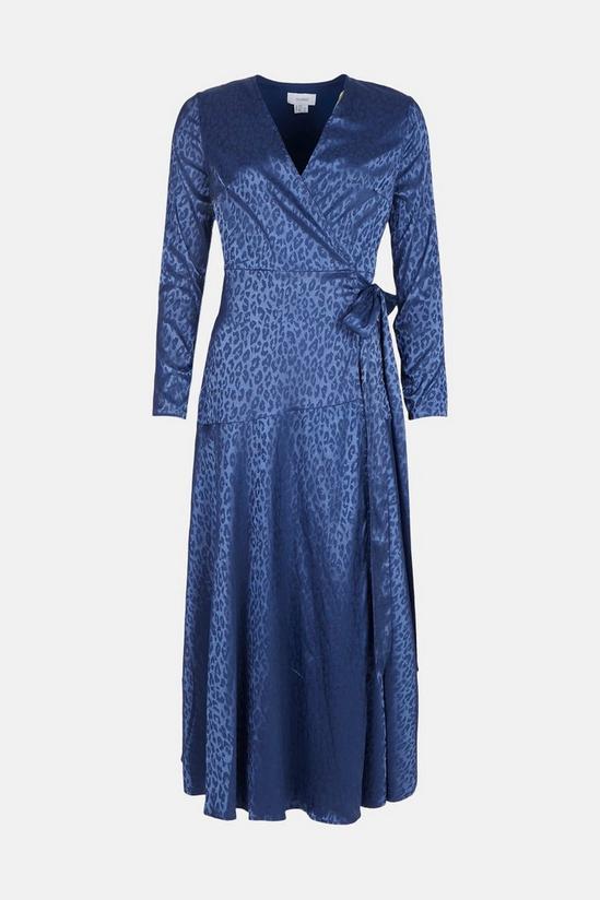 Coast Satin Animal Jacquard Long Sleeve Wrap Midi Dress 4