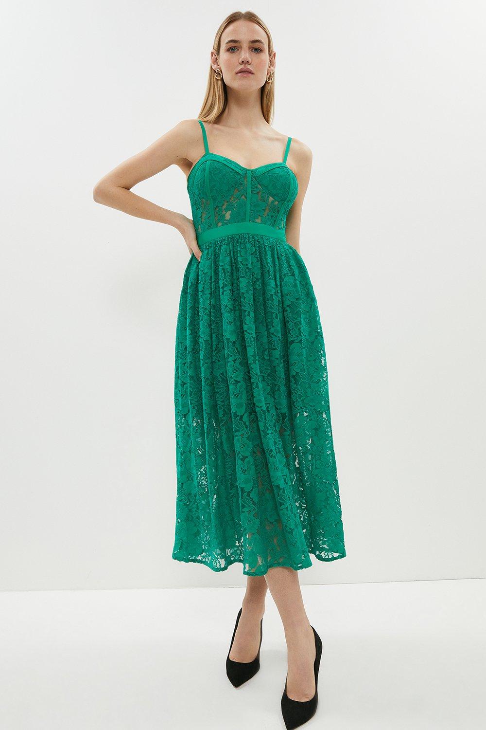Lace Bustier Midi Dress - Green
