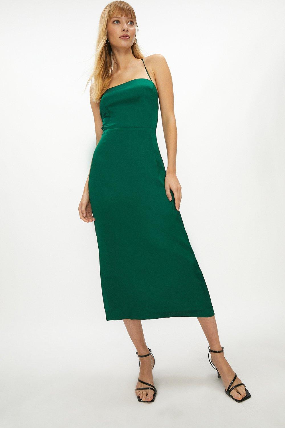 Strappy satin midi outlet dress