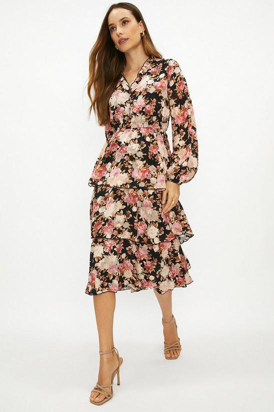 Coast Printed Frill And Button Detail Midi Dress 1