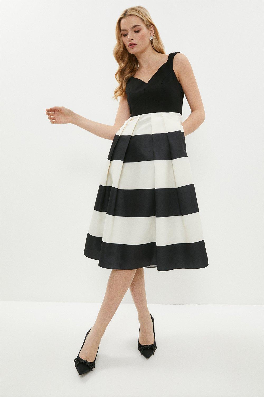 High Low Ponte And Twill Dress - Black_White