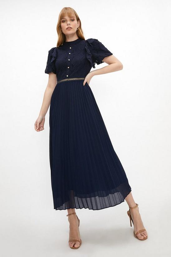 Coast Puff sleeve Lace Bodice Pleat Skirt Midi Dress 2