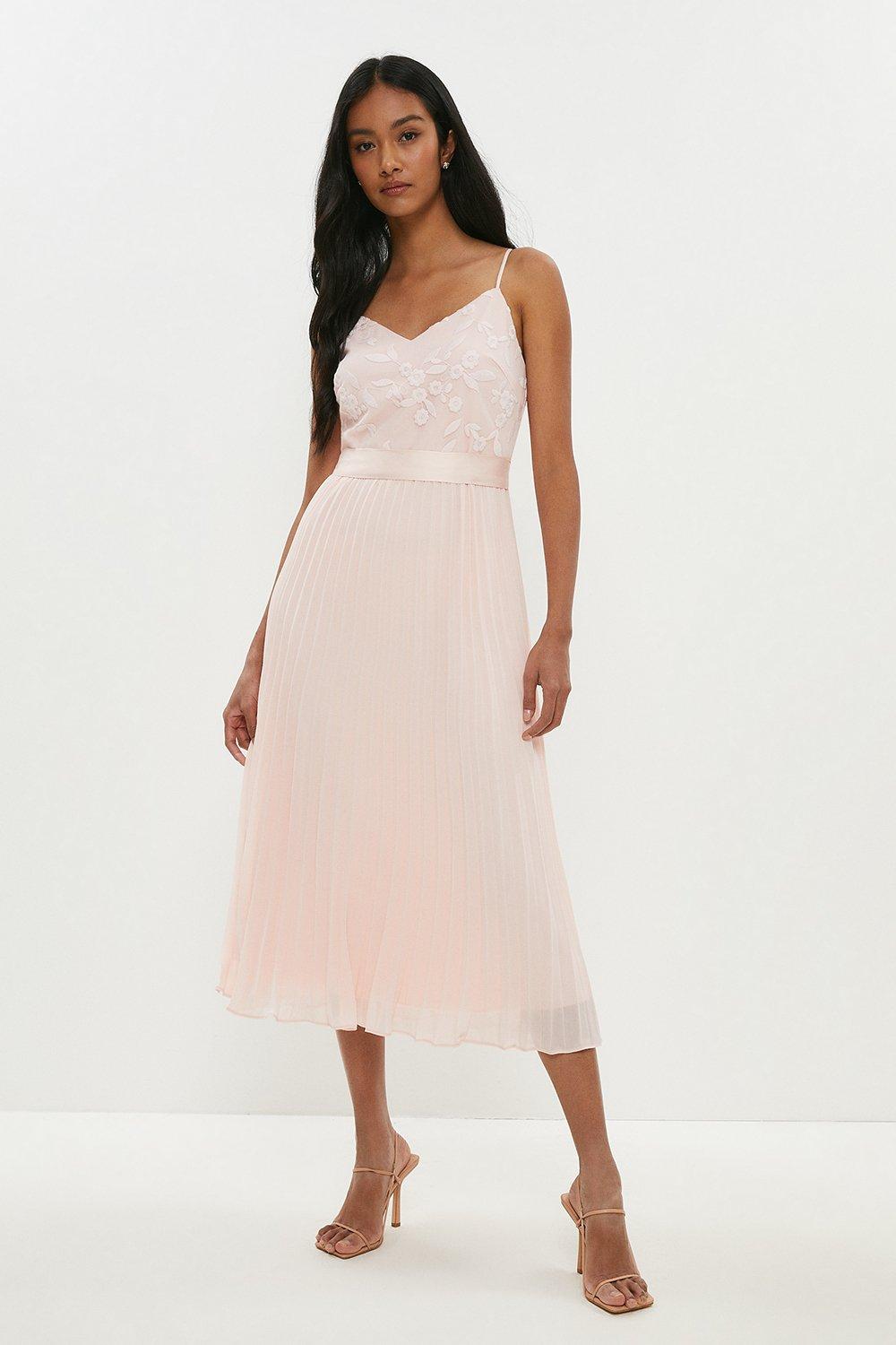Strappy Embroidered Midi Dress - Pink