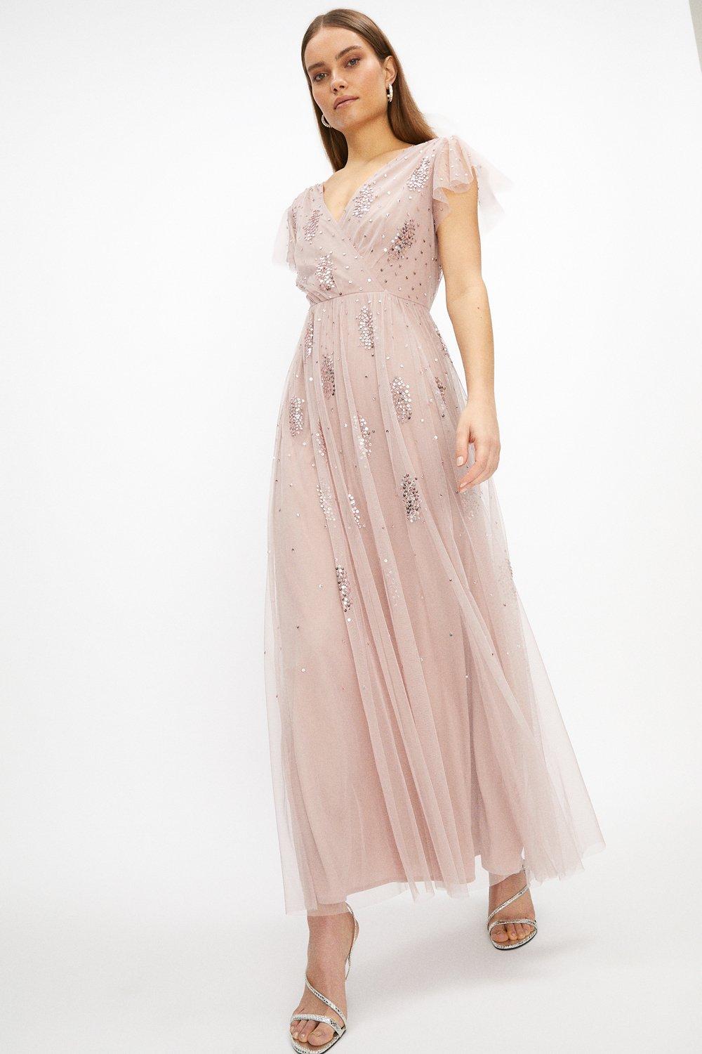 Embellished Body Frill Sleeve Dress - Pink