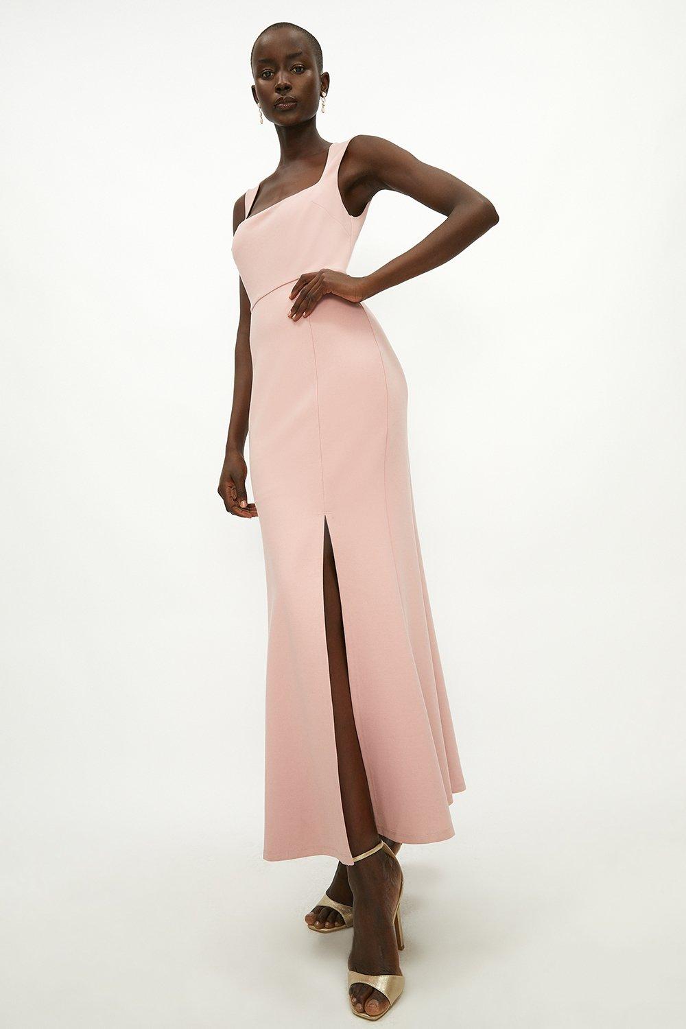 Perfect Fit Square Neck Fishtail Maxi Dress - Pink