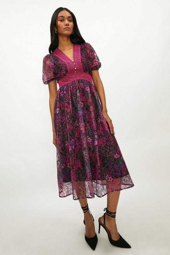 Coast Puff Sleeve Printed Lace Midi Dress 1