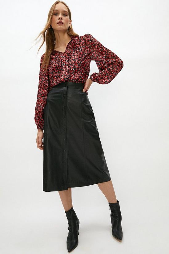 Coast Real Leather Popper Front Midi Skirt 1