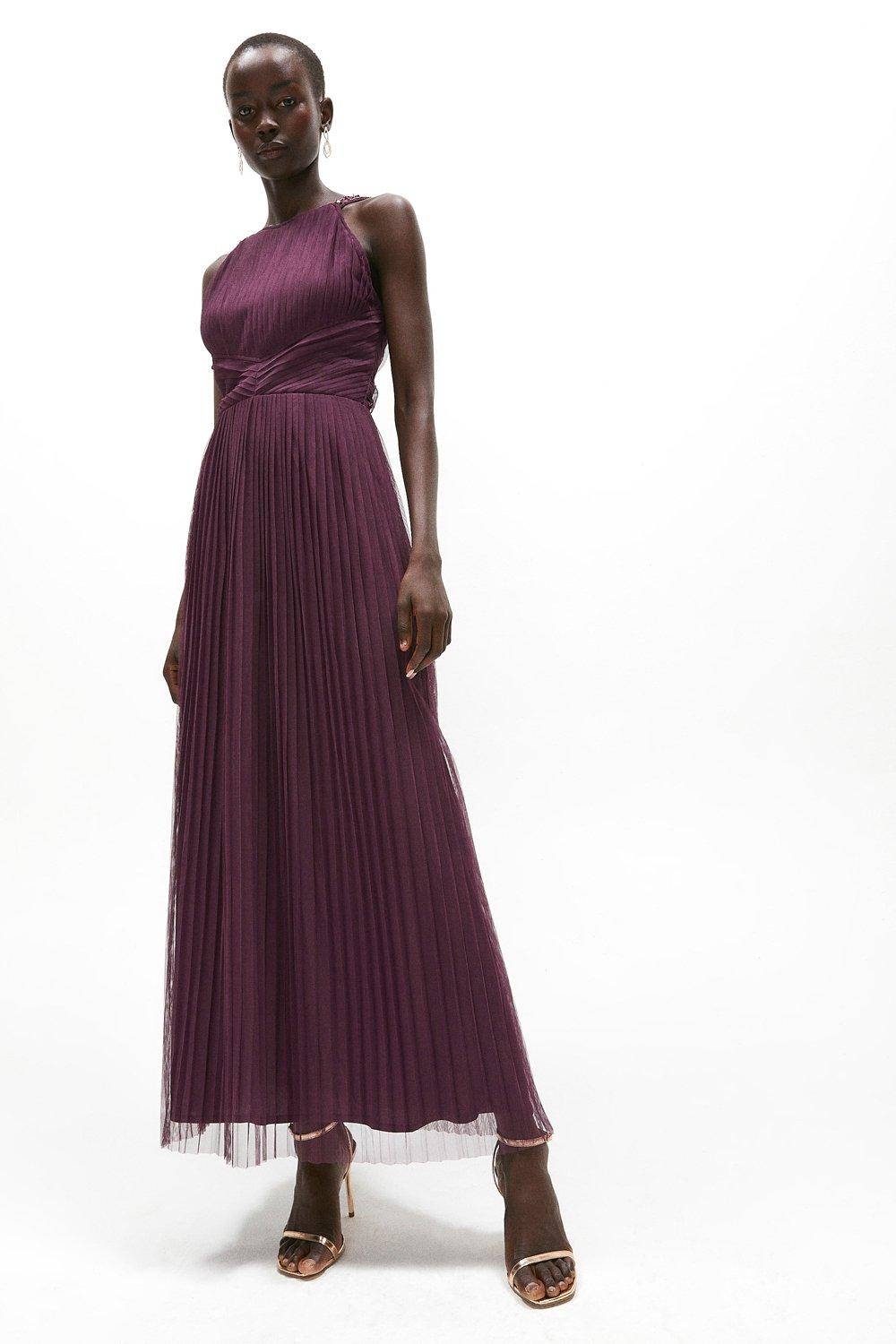 Asos design pleated bodice halter maxi dress sale