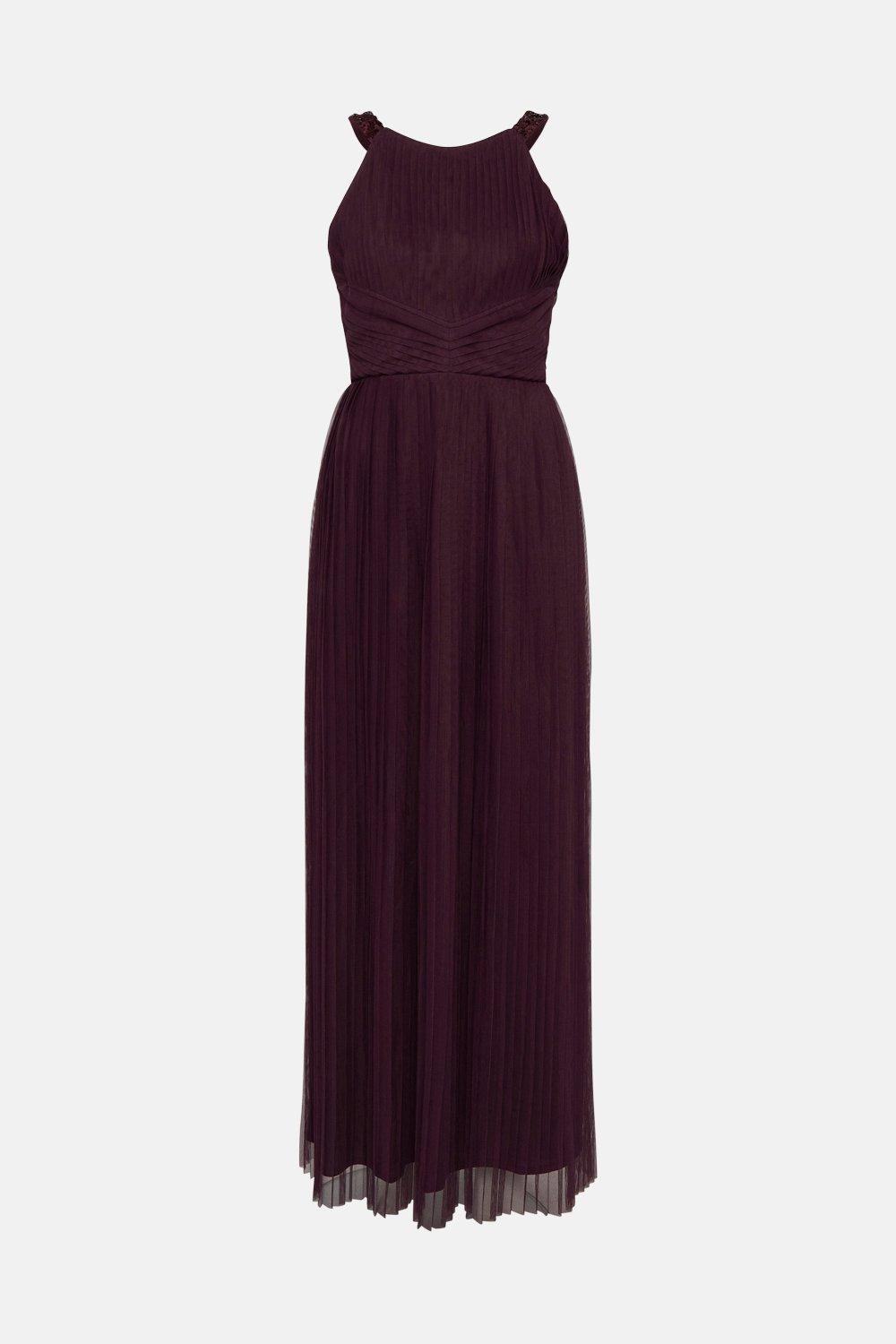 Tfnc pleated bridesmaids maxi dress hot sale in burgundy