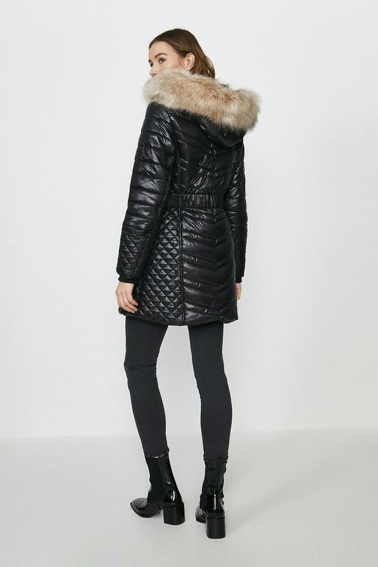Coast Red Chilli Faux Fur Hood Belted Puffer Coat 3