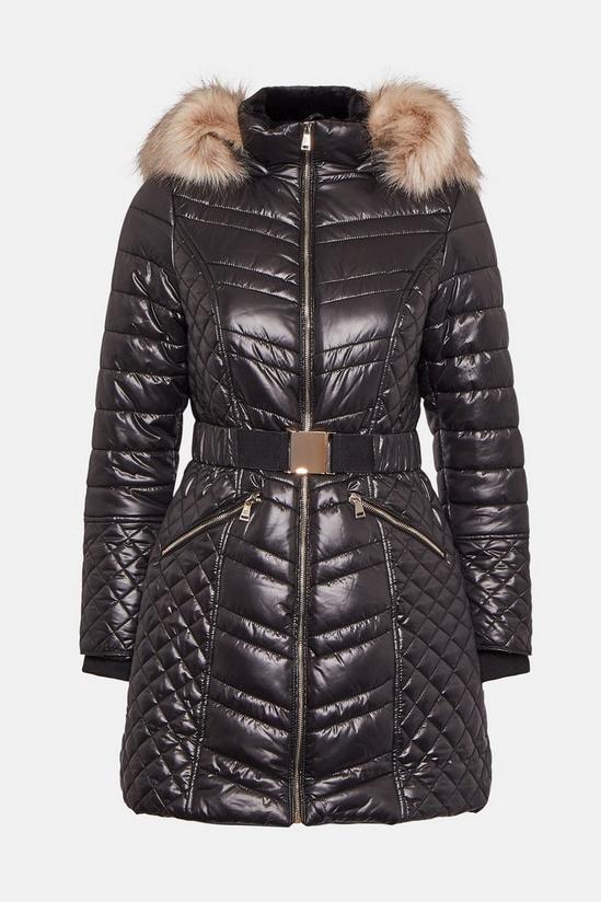 Coast Red Chilli Faux Fur Hood Belted Puffer Coat 4