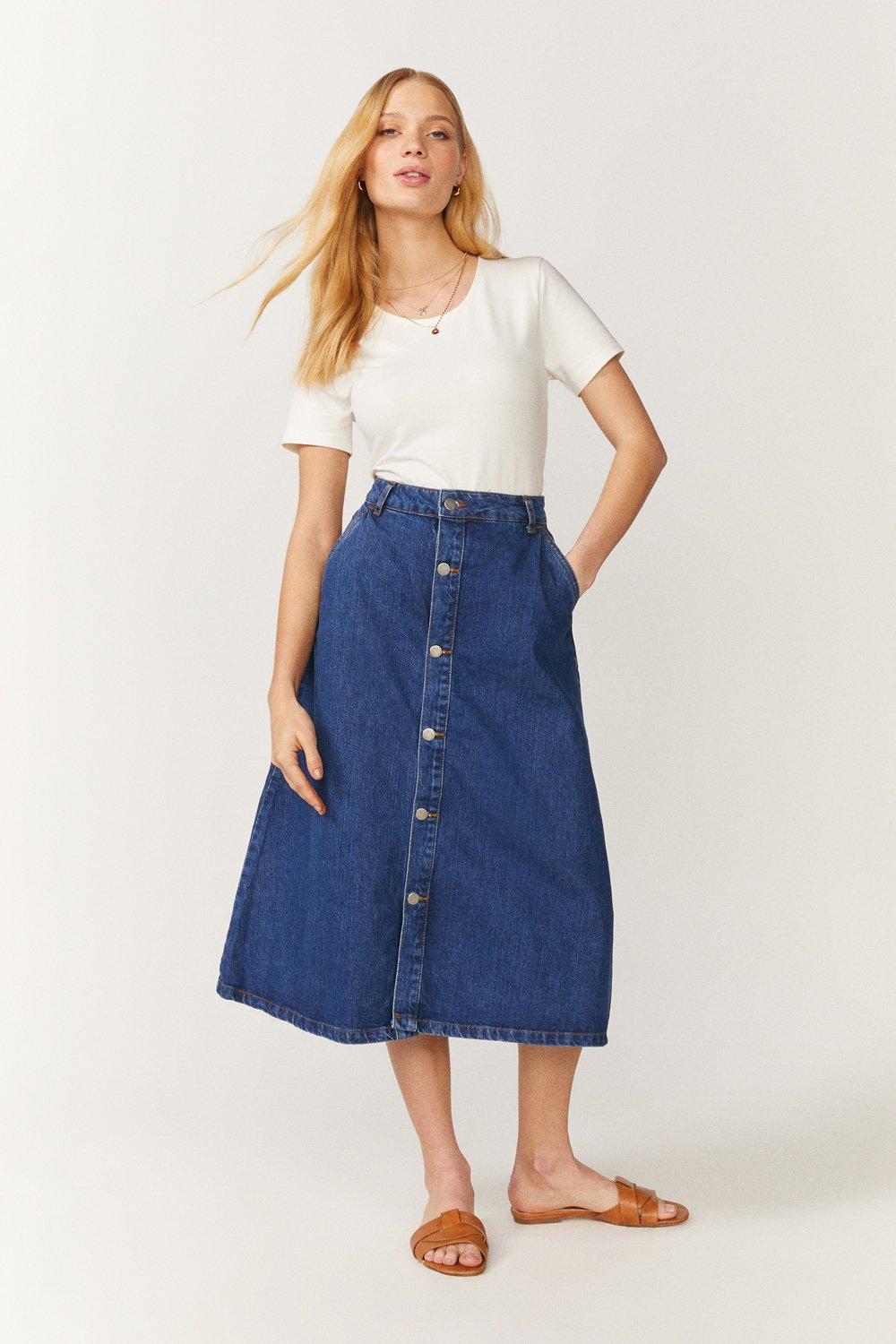 A line midi outlet denim skirt uk