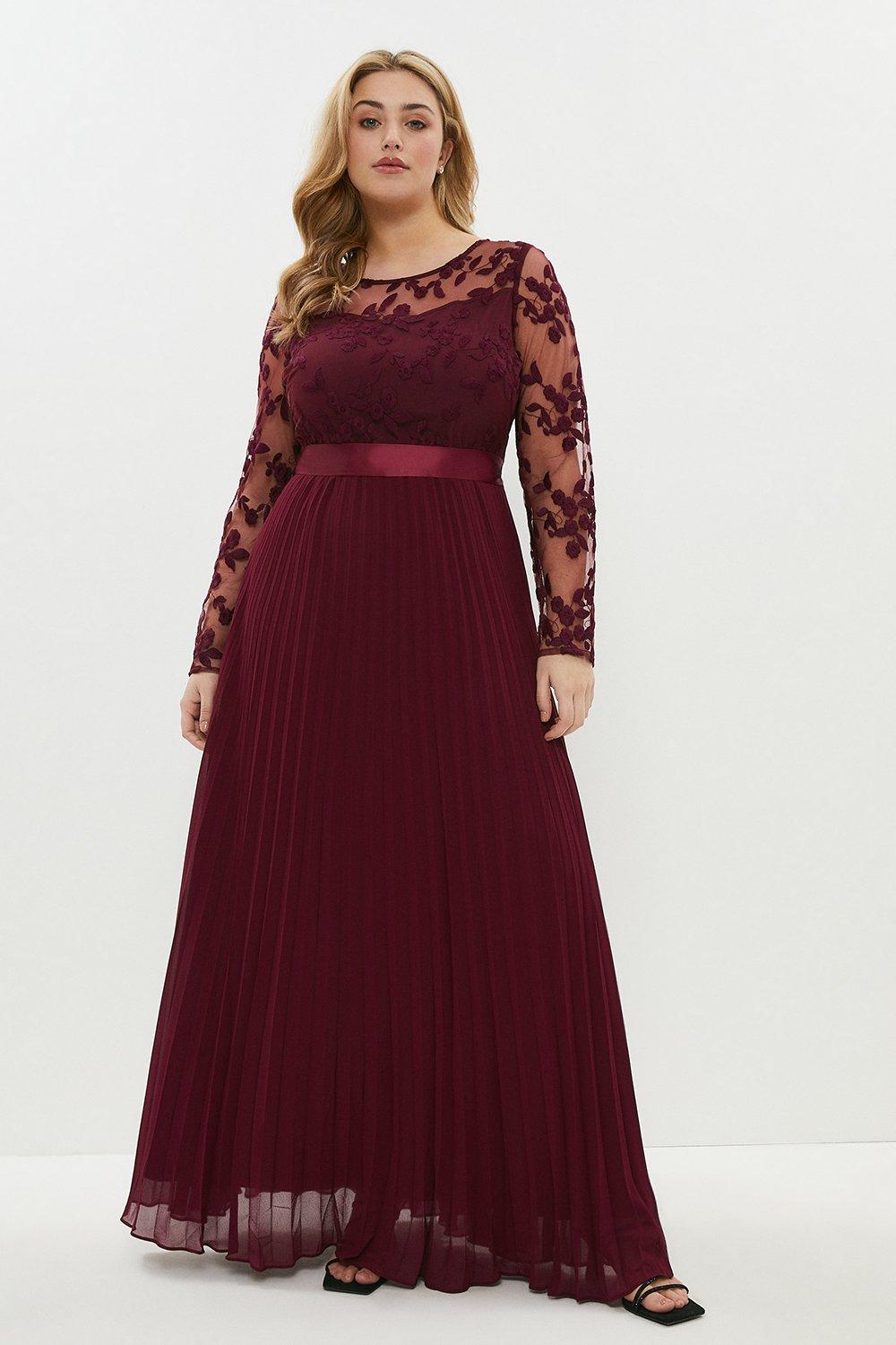 Plus Size Embroidered Long Sleeve Maxi Dress - Aubergine