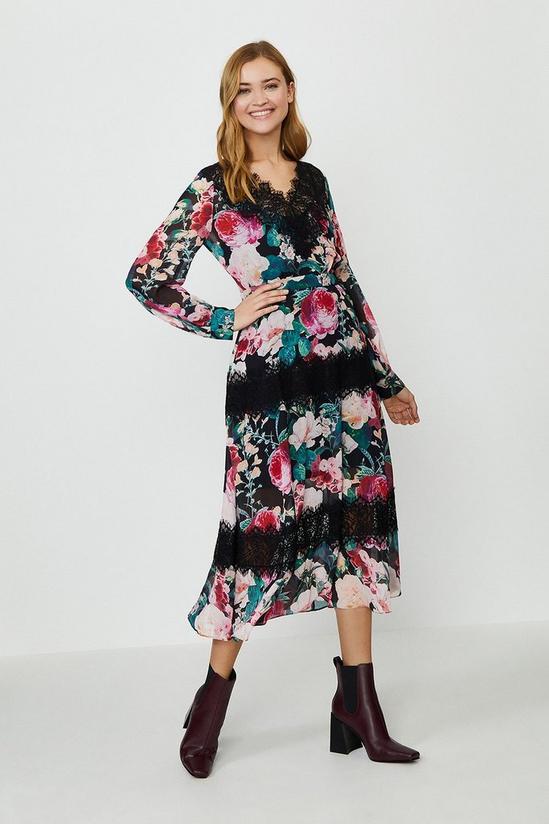 Coast Printed Lace Trim Long Sleeve Dress 1