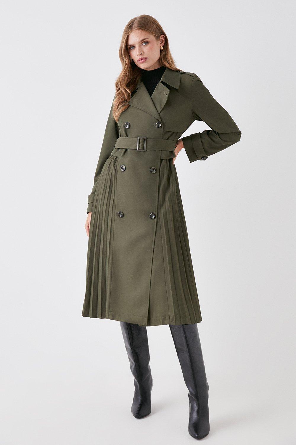 Pleated Trench Coat - Green