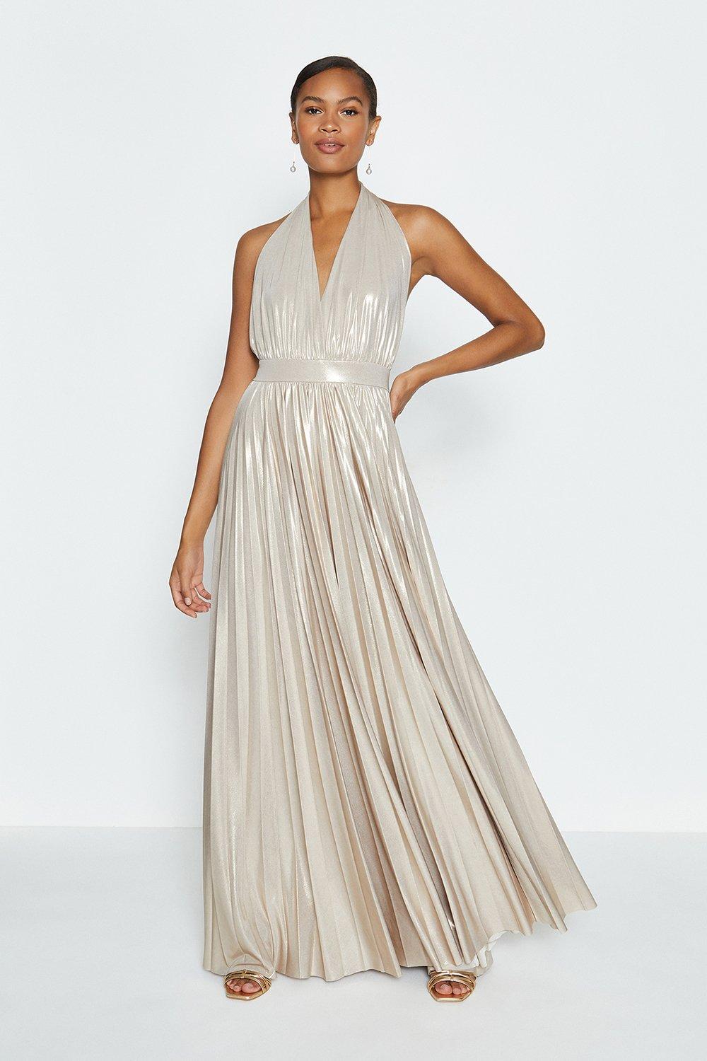 Lipsy metallic pleated outlet halterneck maxi dress