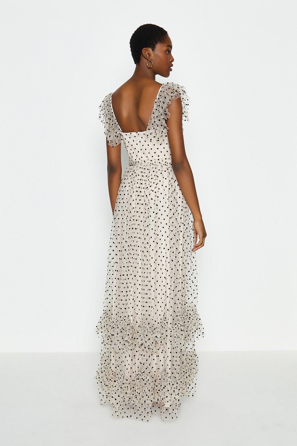 Oasis spot discount tiered maxi dress