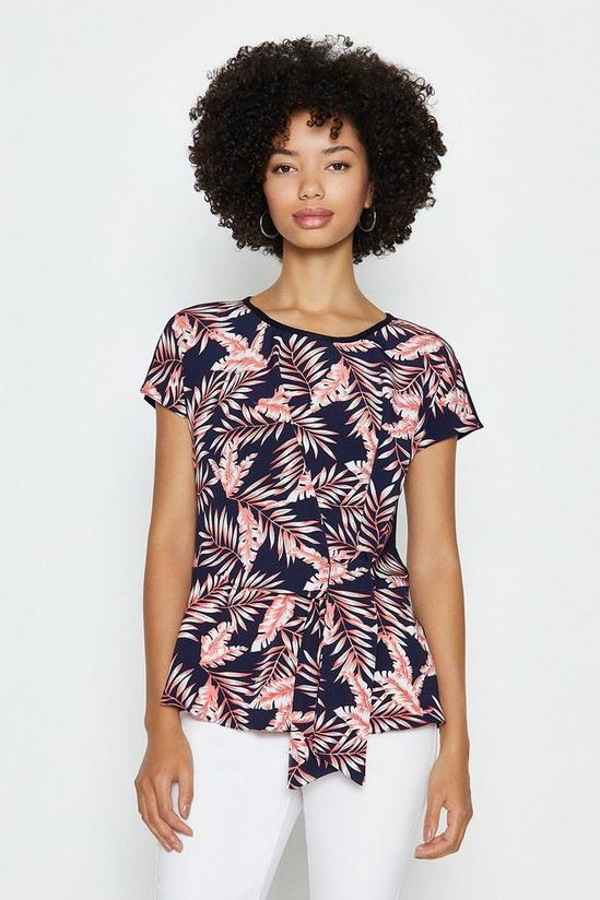 Coast Short Sleeve Palm Leaf Woven Tie Front Top 2