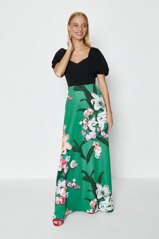 Coast Solid Bodice Printed Skirt Maxi Dress 1