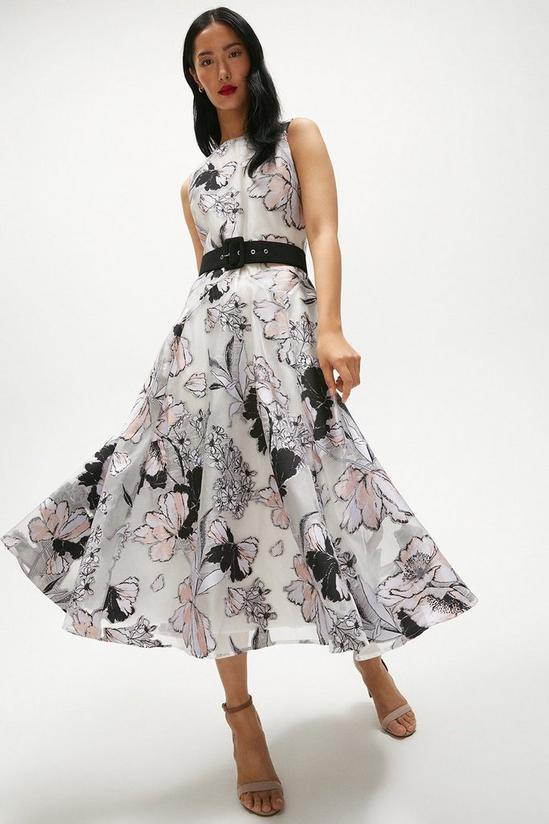 Coast Belted Floral Jacquard Full Skirt Midi Dress 1