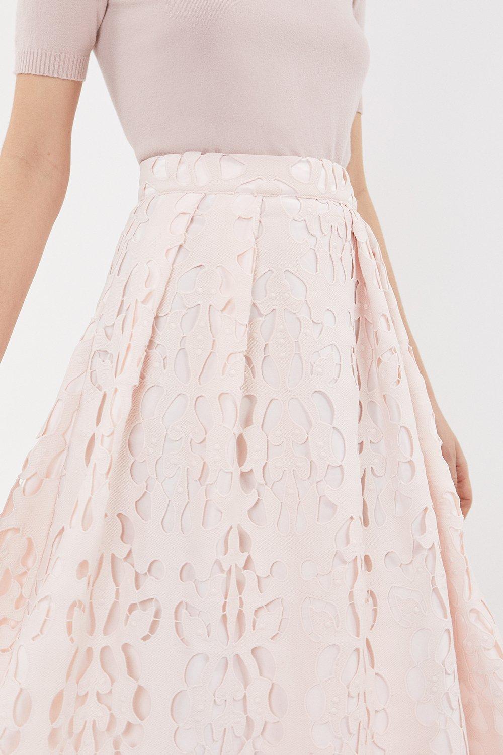 Missguided Premium Pink Crochet Lace Full Midi Skirt