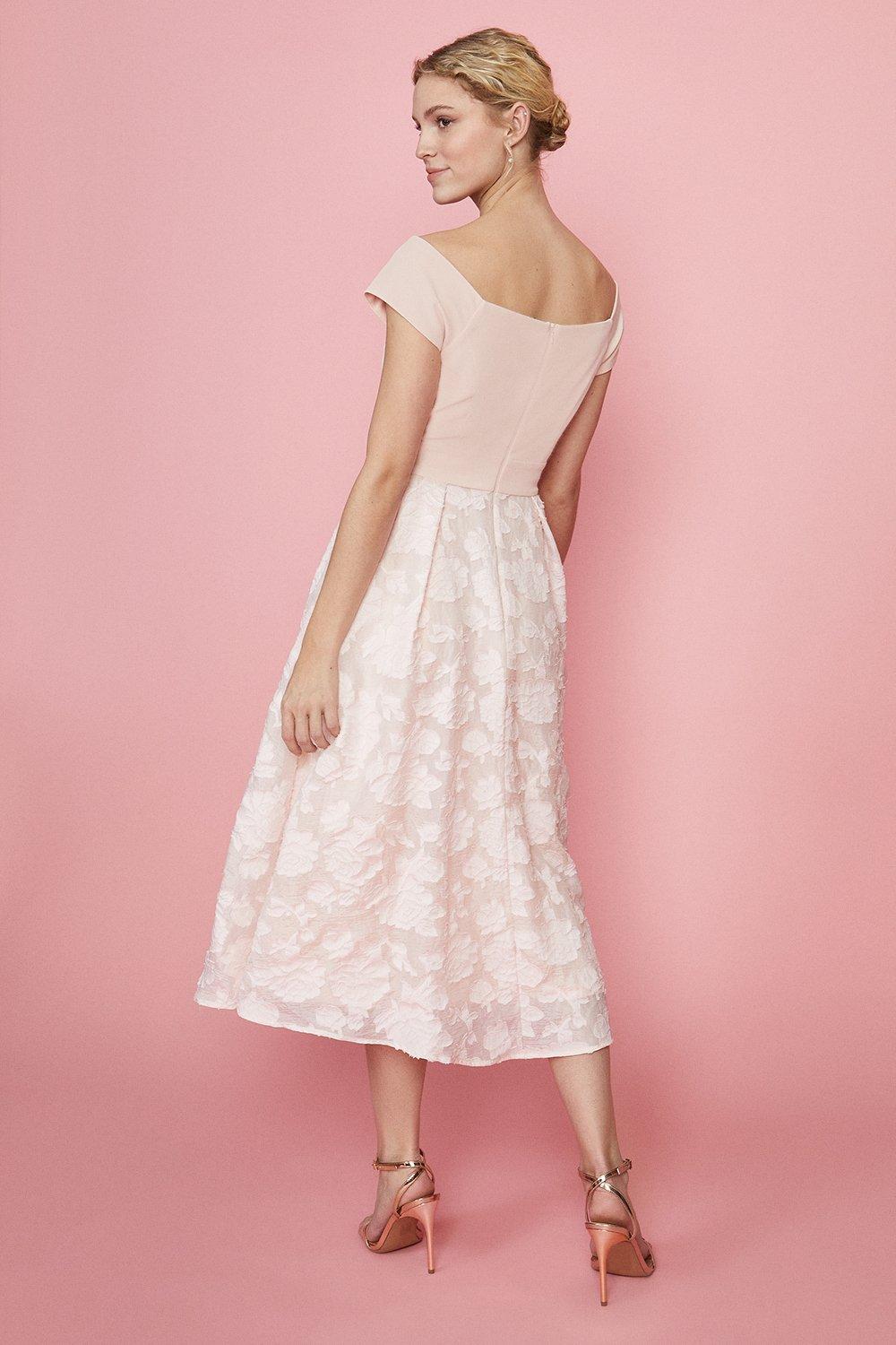 Warehouse jacquard midi on sale dress in blush red