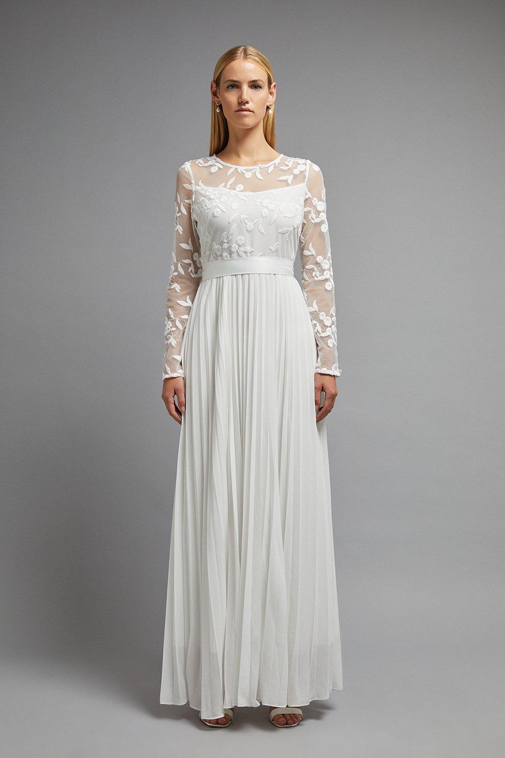Embroidered Long Sleeve Maxi Dress - Ivory