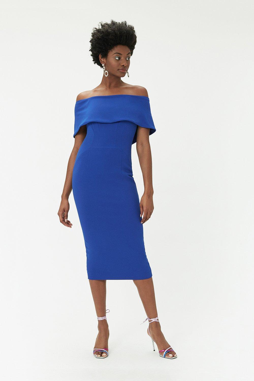 Blue bardot hot sale dress