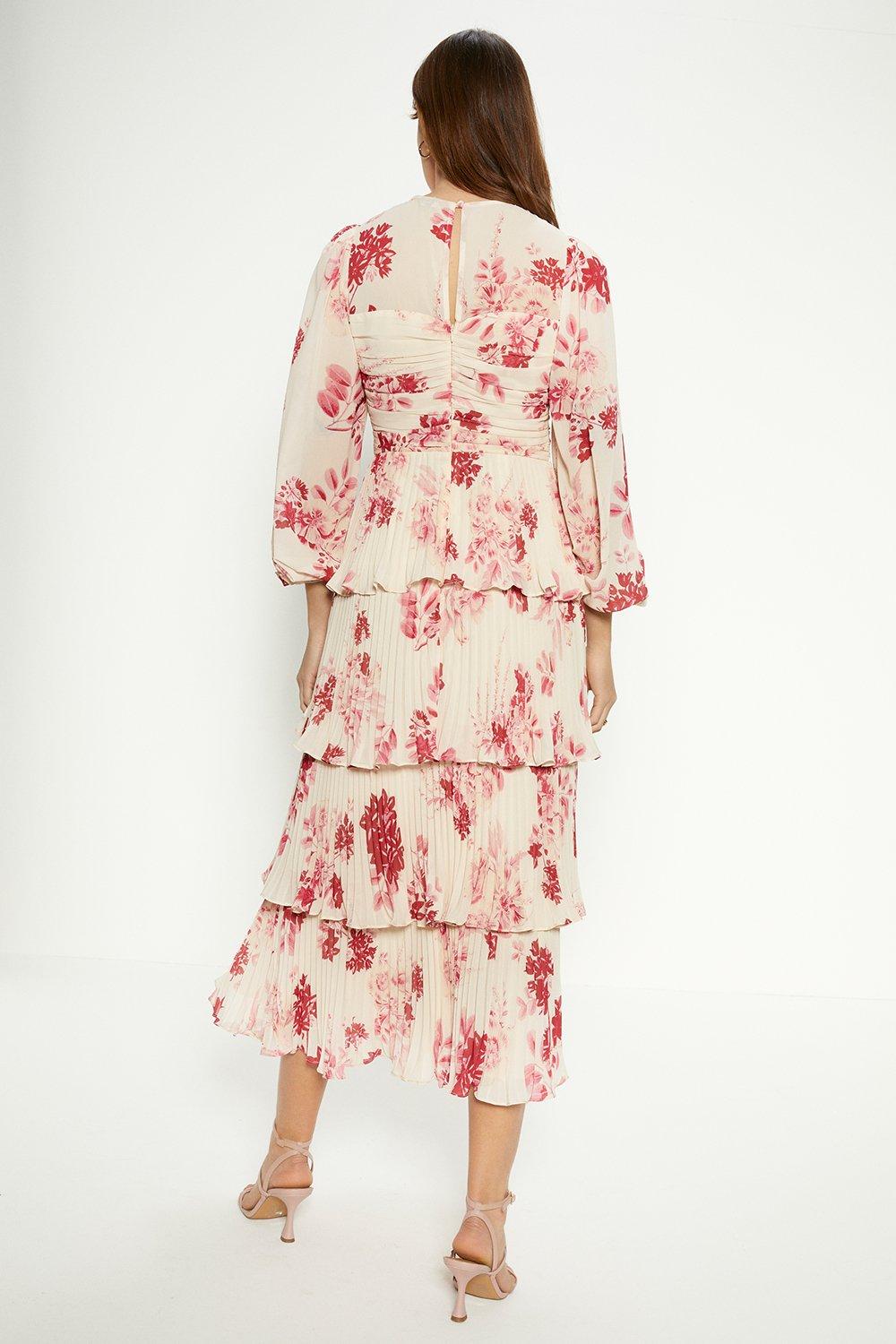 Floral pleated outlet midi dress oasis